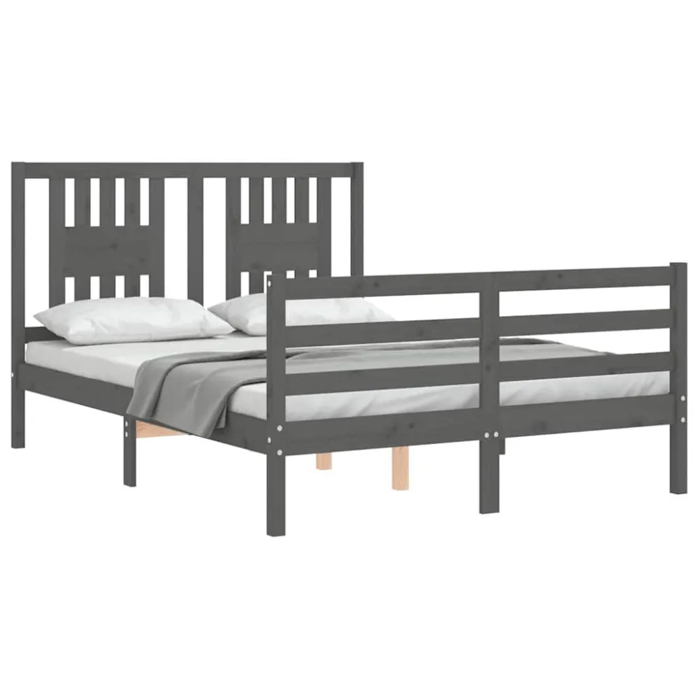 Bedframe met hoofdbord massief hout grijs
