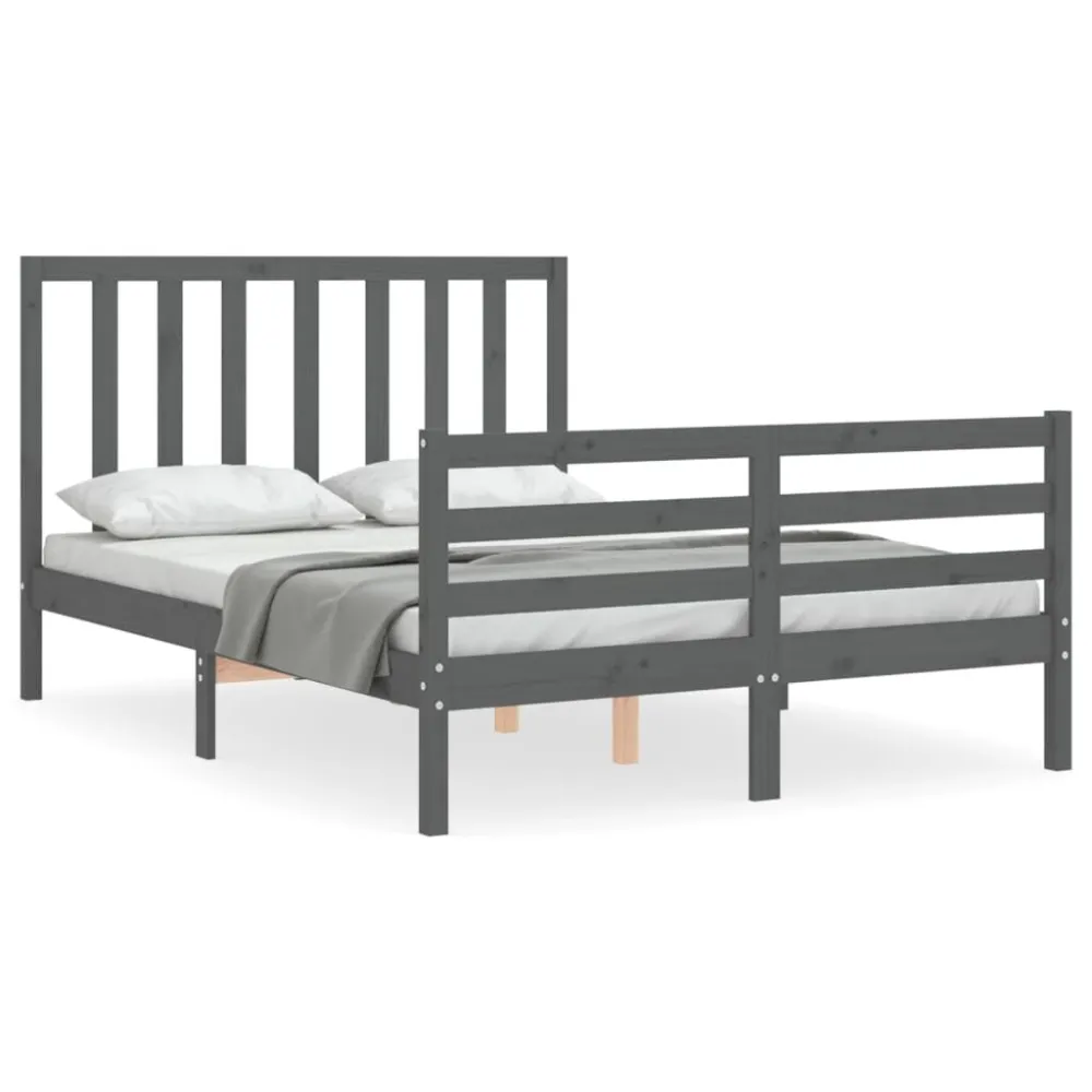 Bedframe met hoofdbord massief hout grijs 140x190 cm