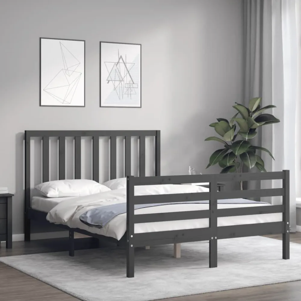 Bedframe met hoofdbord massief hout grijs 140x190 cm