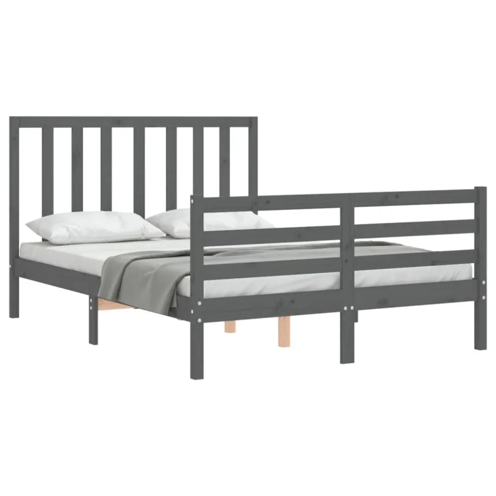 Bedframe met hoofdbord massief hout grijs 140x190 cm