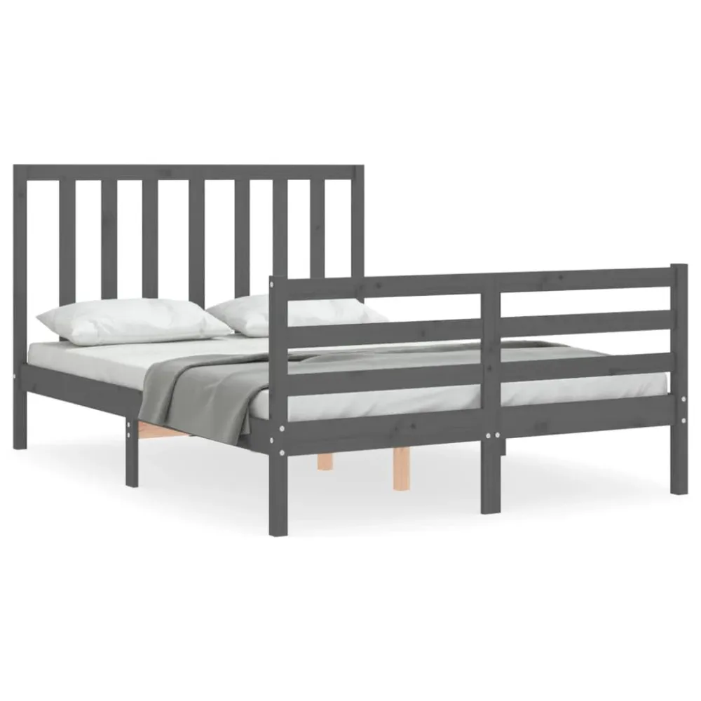 Bedframe met hoofdbord massief hout grijs