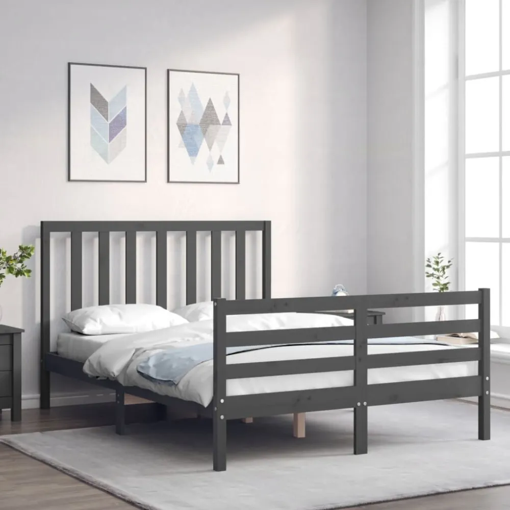 Bedframe met hoofdbord massief hout grijs