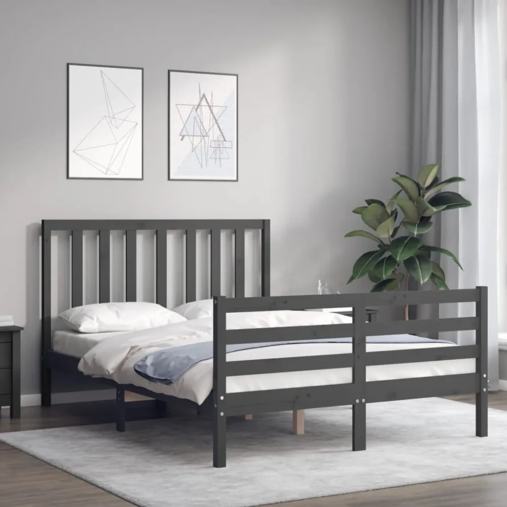Bedframe met hoofdbord massief hout grijs