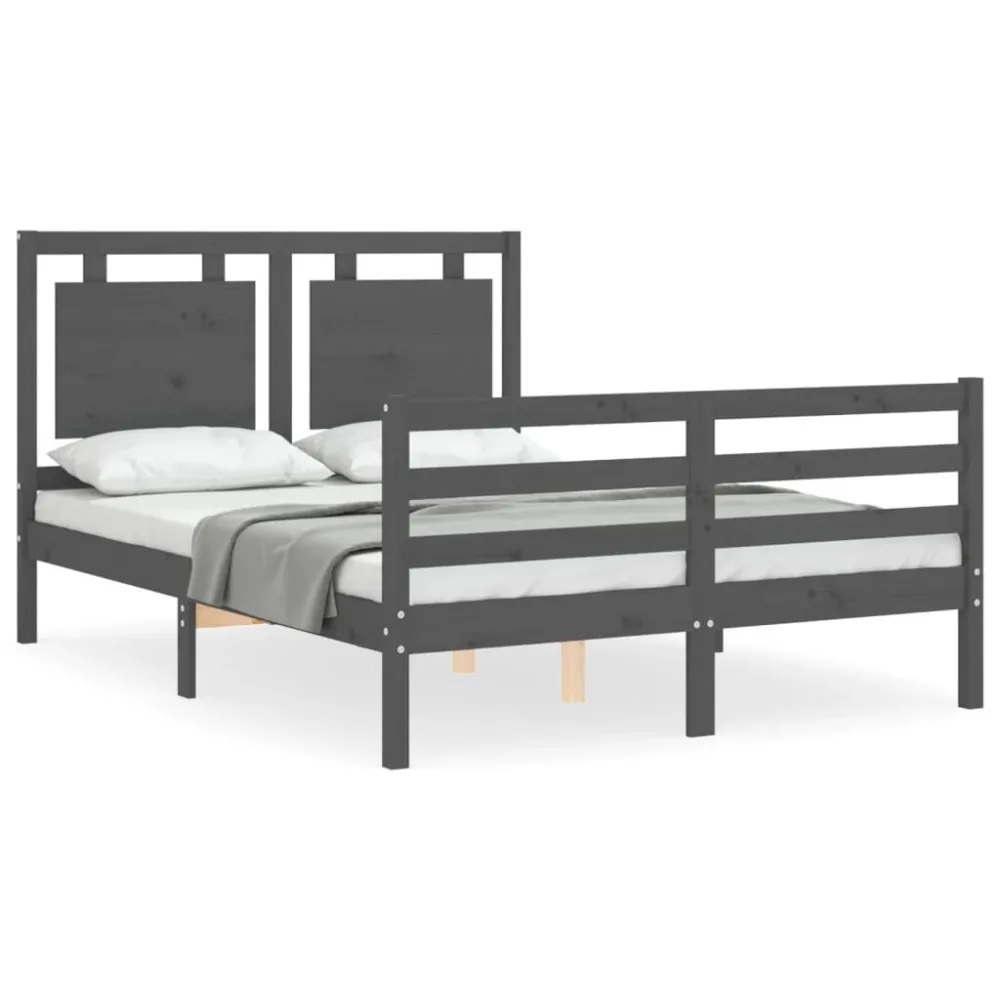 Bedframe met hoofdbord massief hout grijs 140x190 cm