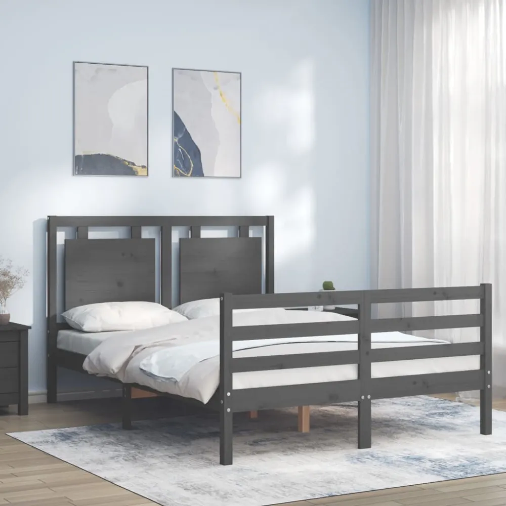 Bedframe met hoofdbord massief hout grijs 140x190 cm