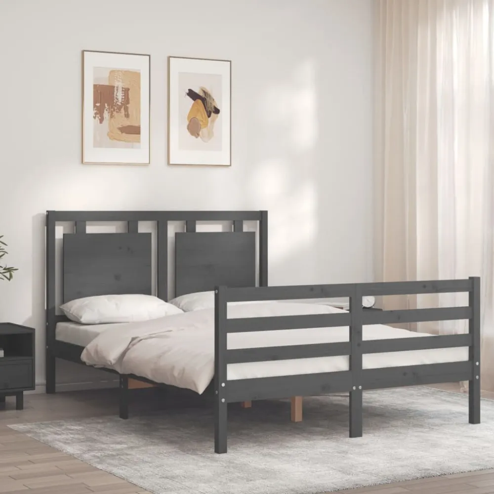Bedframe met hoofdbord massief hout grijs 140x190 cm