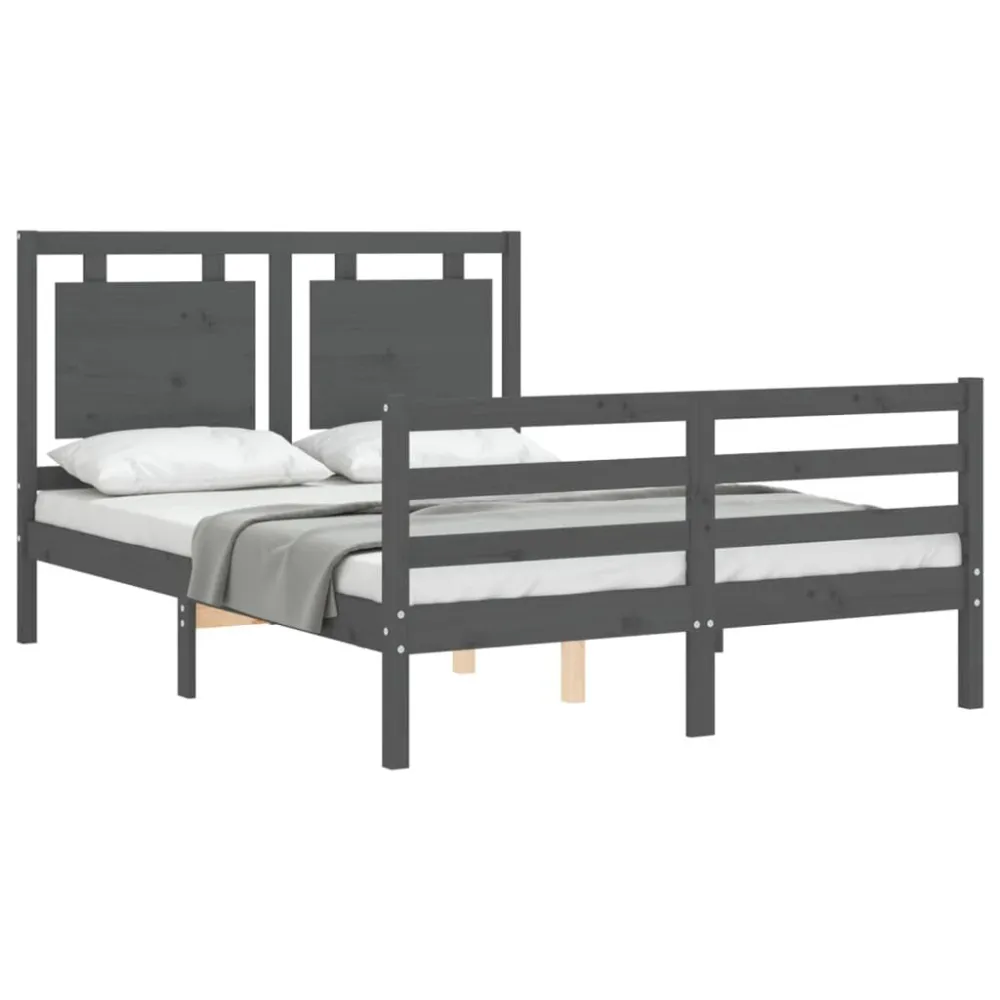 Bedframe met hoofdbord massief hout grijs 140x190 cm