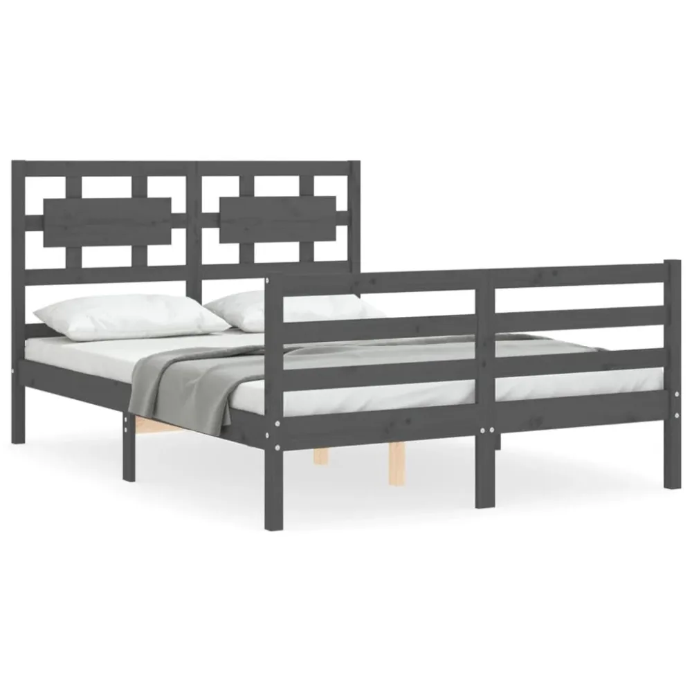 Bedframe met hoofdbord massief hout grijs 140x190 cm