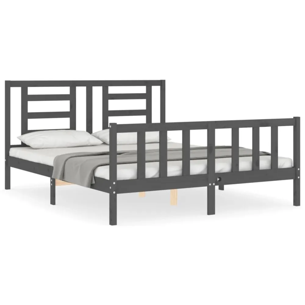 Bedframe met hoofdbord massief hout grijs