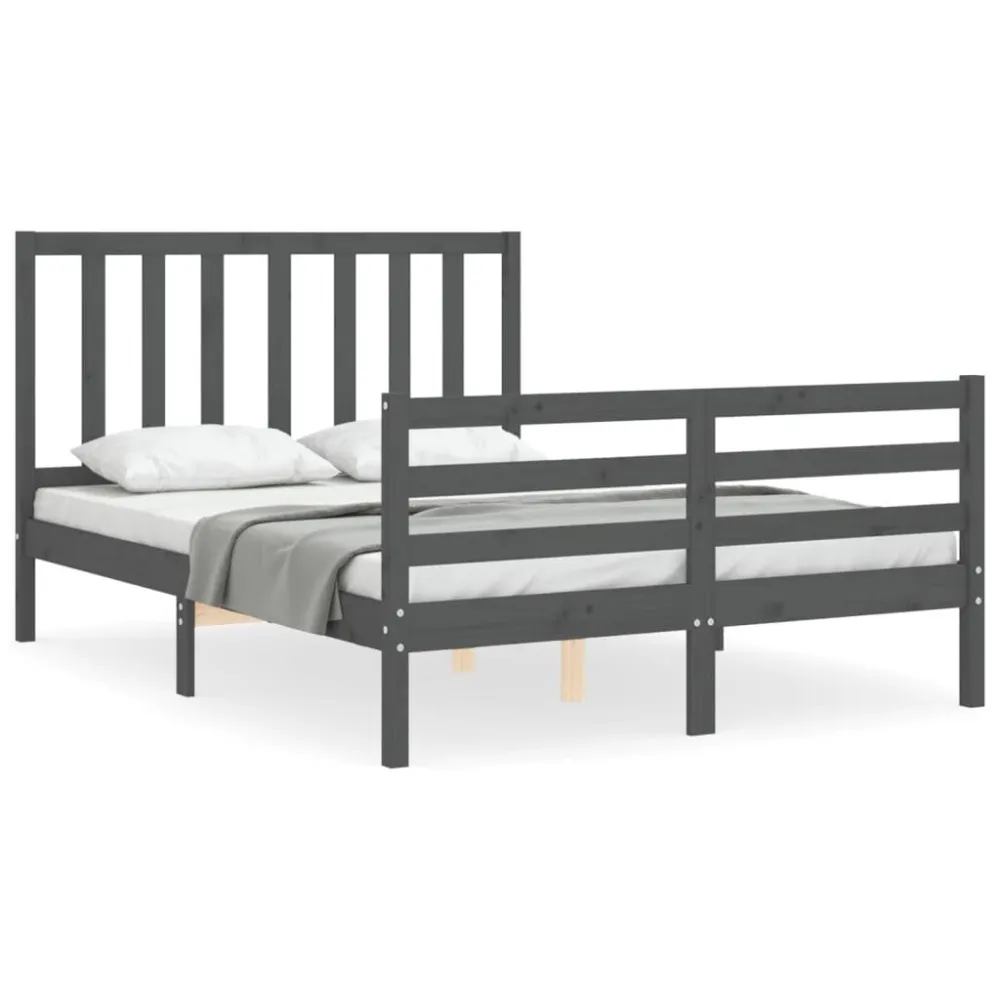 Bedframe met hoofdbord massief hout grijs 140x190 cm