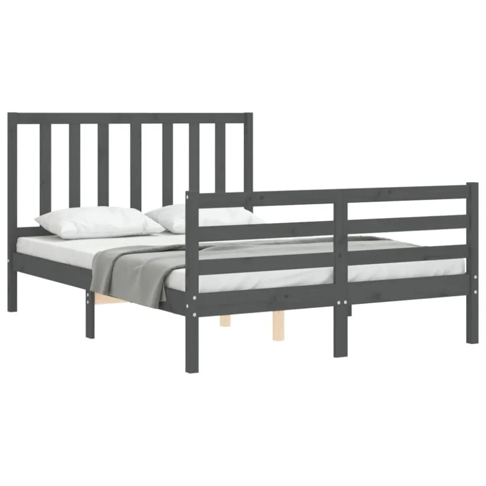 Bedframe met hoofdbord massief hout grijs 140x190 cm