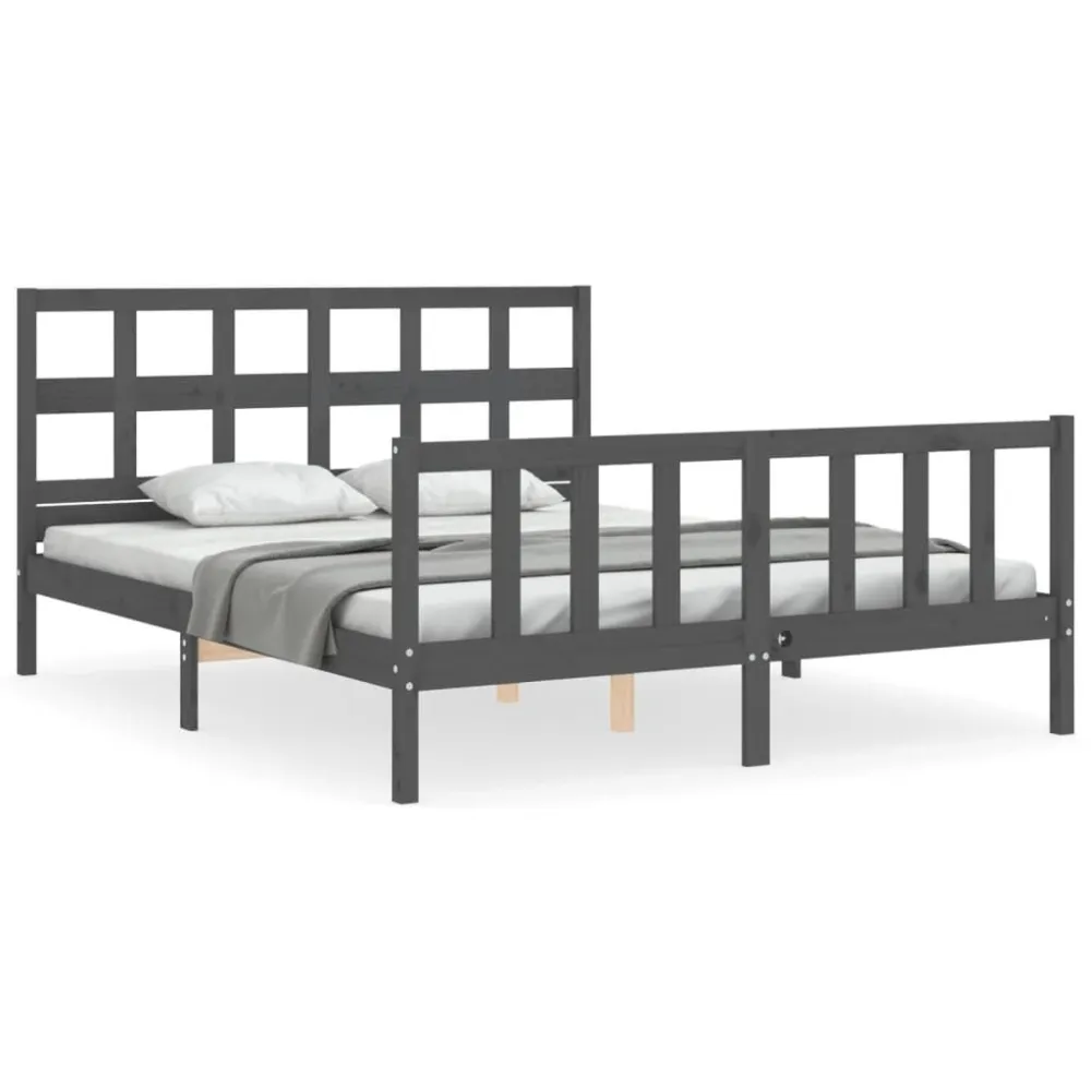Bedframe met hoofdbord massief hout grijs