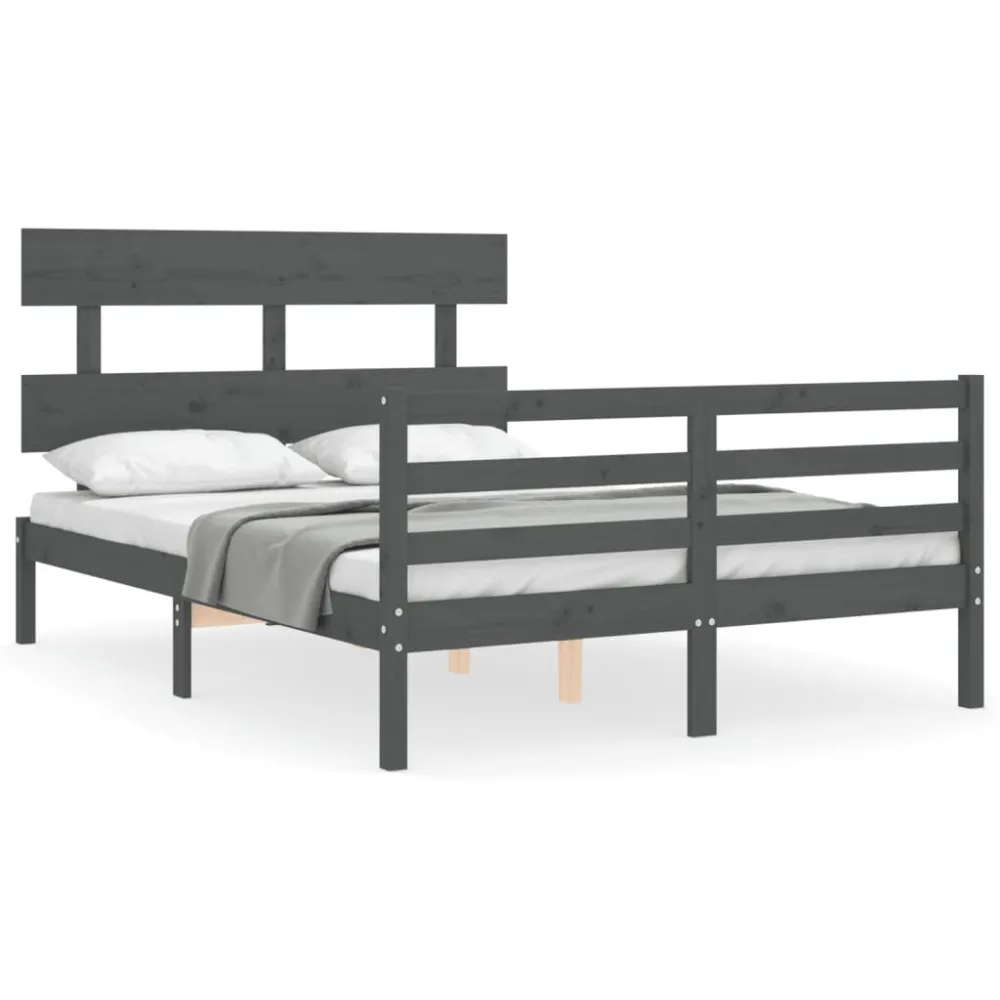Bedframe met hoofdbord massief hout grijs