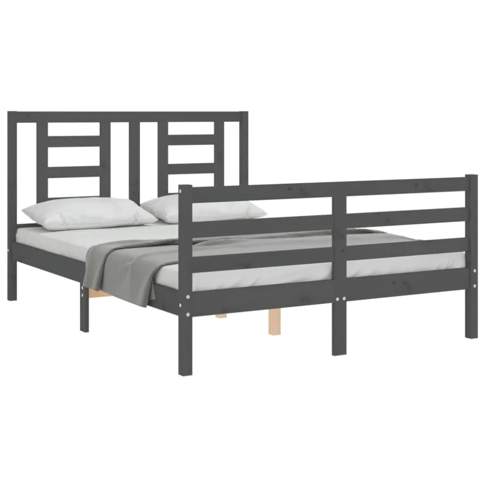 Bedframe met hoofdbord massief hout grijs