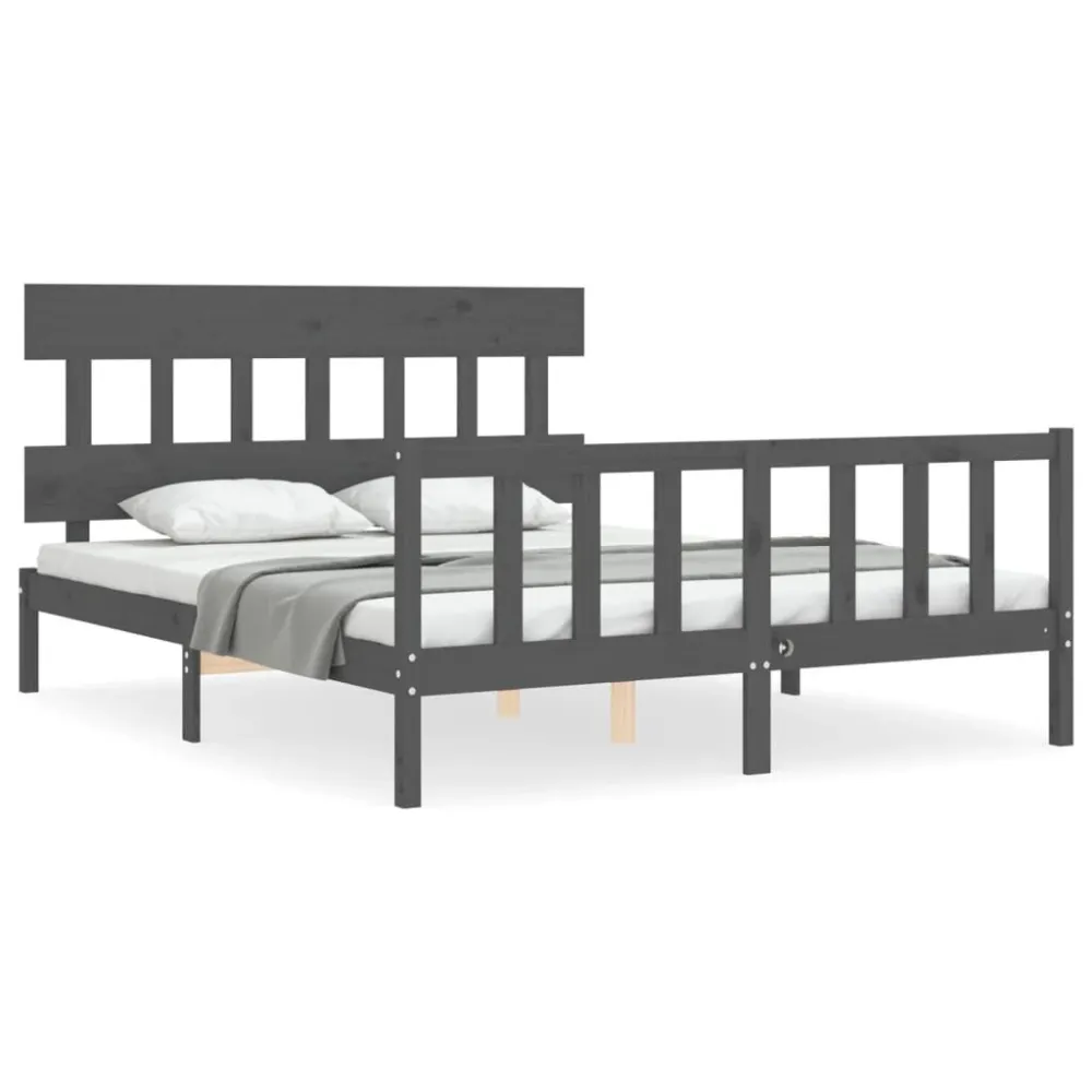 Bedframe met hoofdbord massief hout grijs