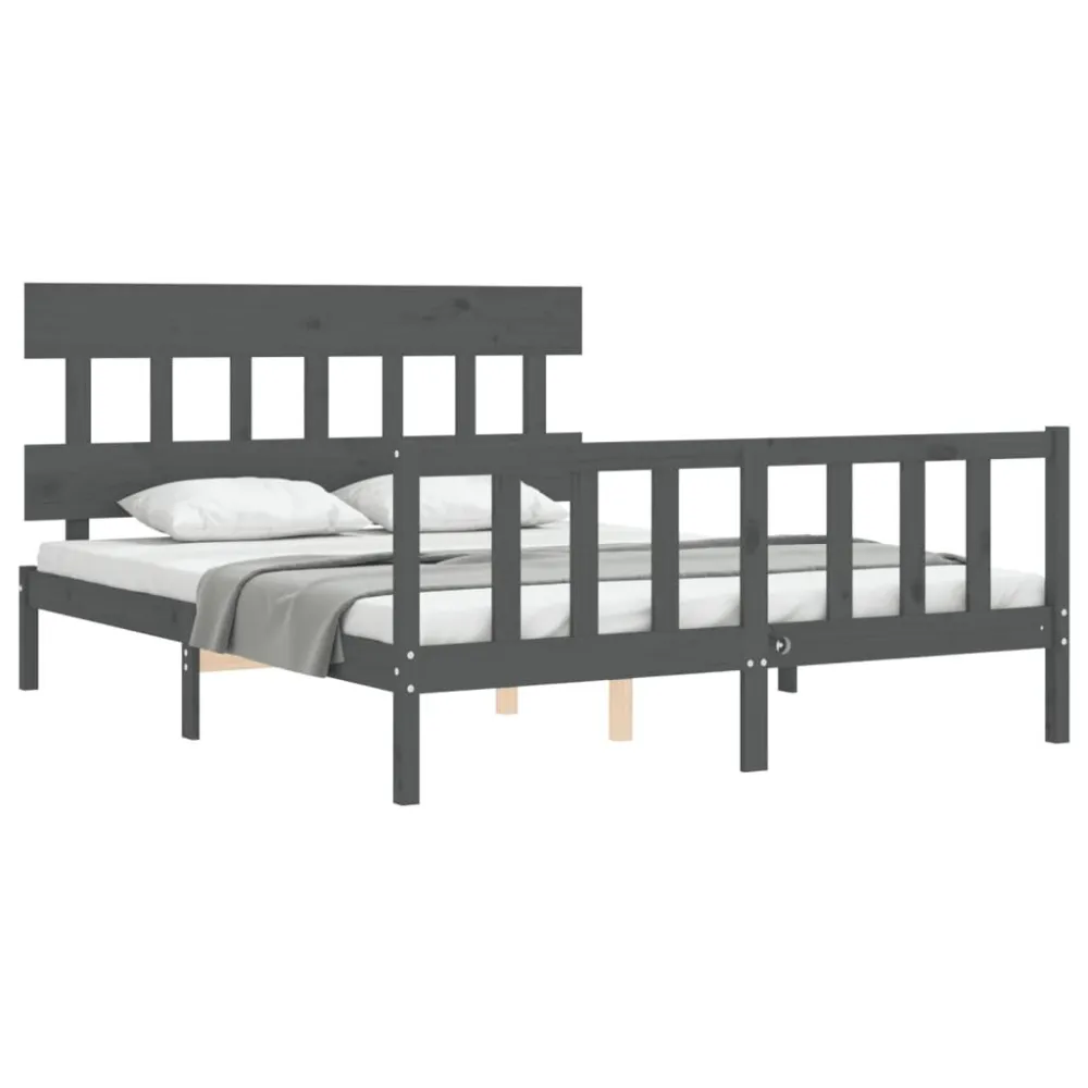 Bedframe met hoofdbord massief hout grijs