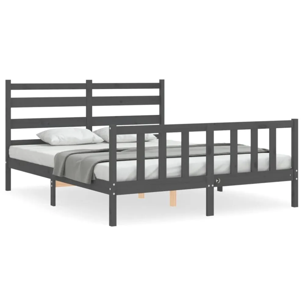 Bedframe met hoofdbord massief hout grijs
