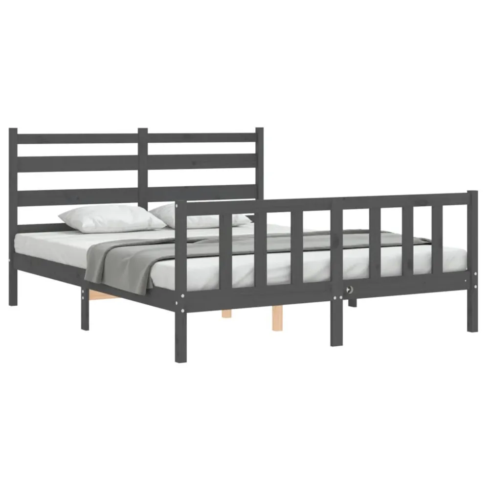 Bedframe met hoofdbord massief hout grijs