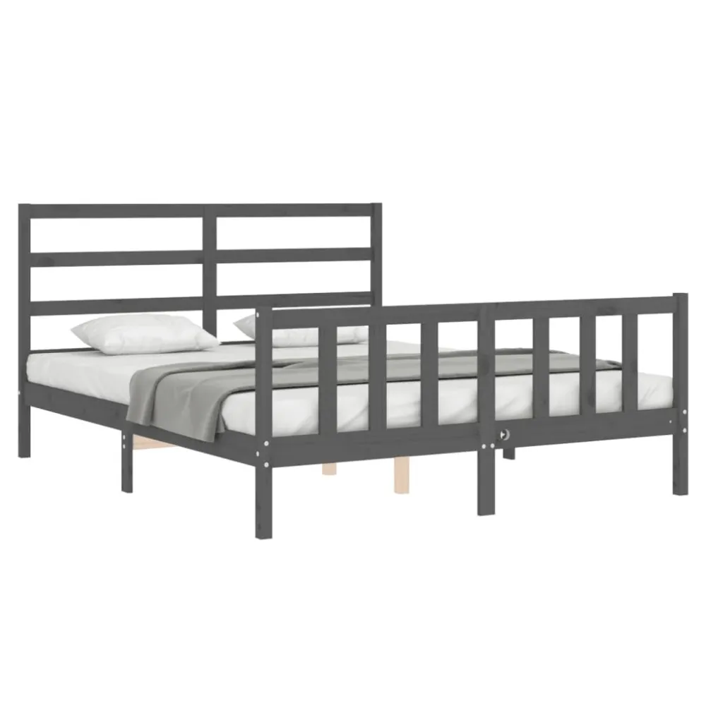 Bedframe met hoofdbord massief hout grijs