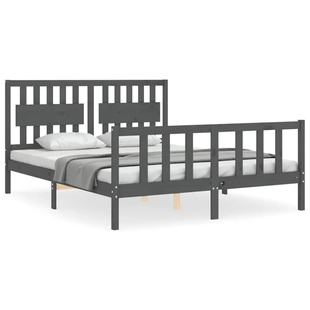Bedframe met hoofdbord massief hout grijs