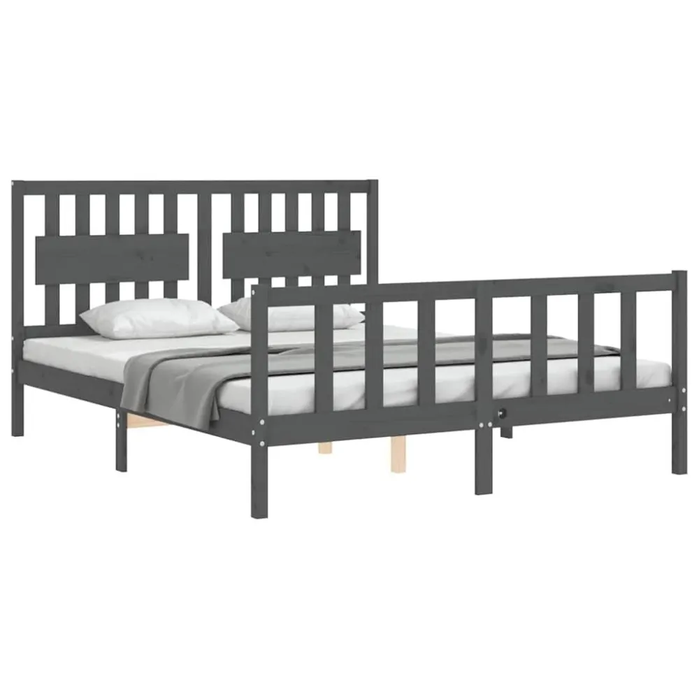 Bedframe met hoofdbord massief hout grijs