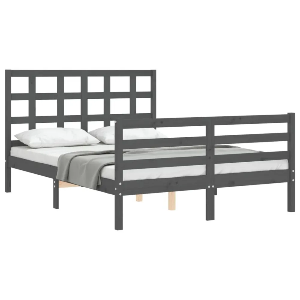 Bedframe met hoofdbord massief hout grijs 140x190 cm