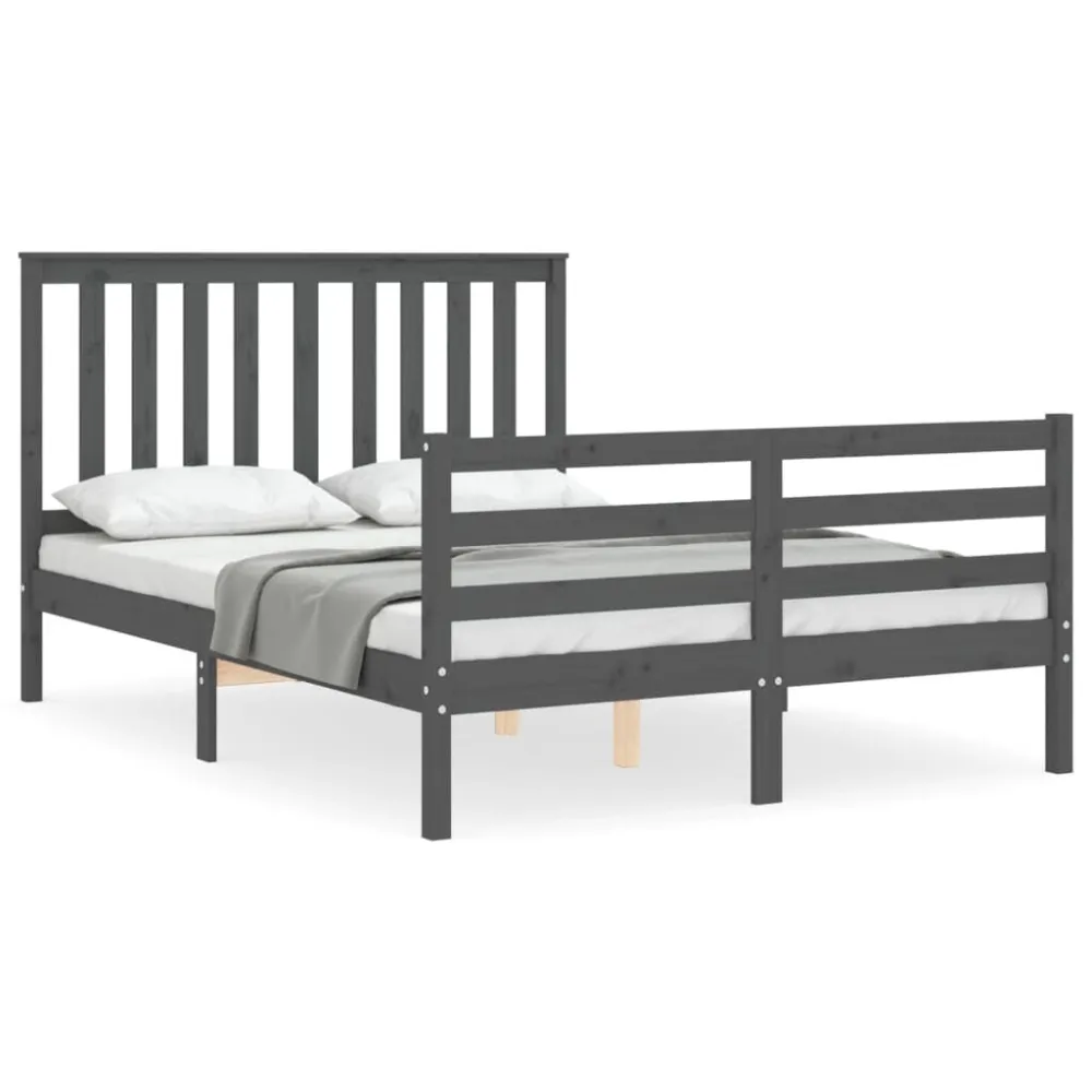 Bedframe met hoofdbord massief hout grijs 140x190 cm