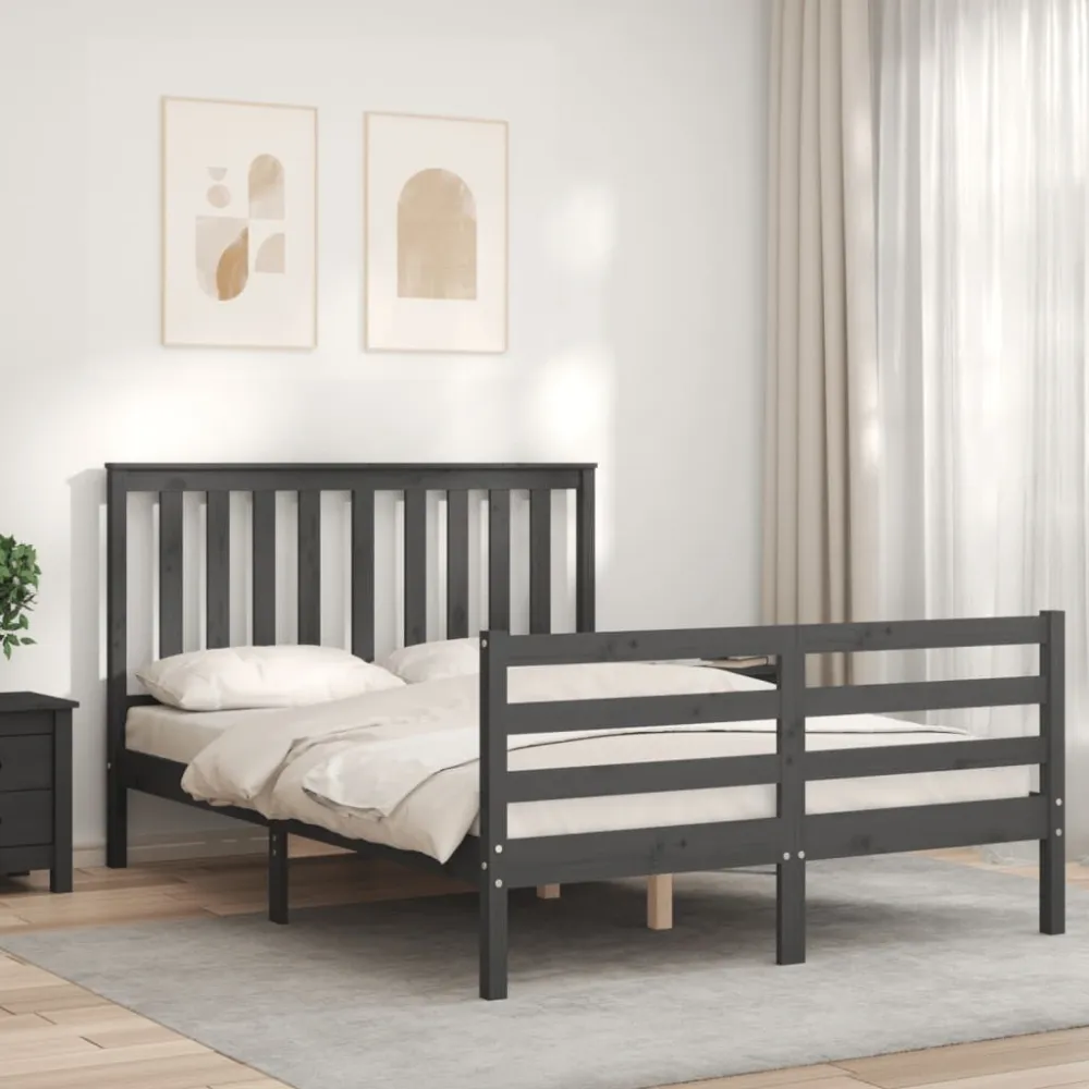 Bedframe met hoofdbord massief hout grijs 140x190 cm