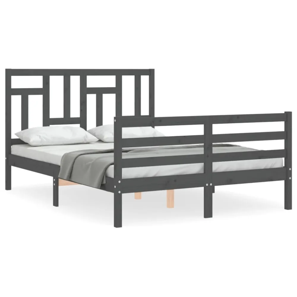 Bedframe met hoofdbord massief hout grijs 140x190 cm