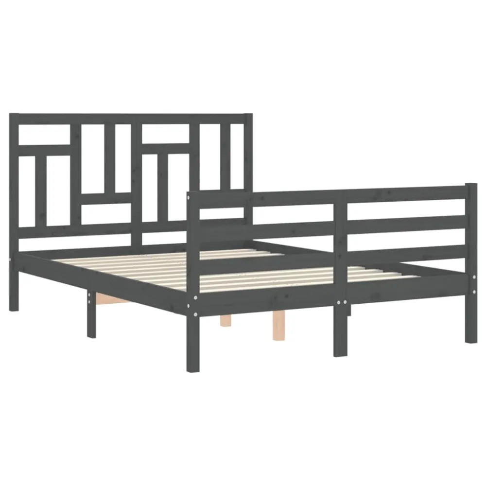 Bedframe met hoofdbord massief hout grijs 140x190 cm
