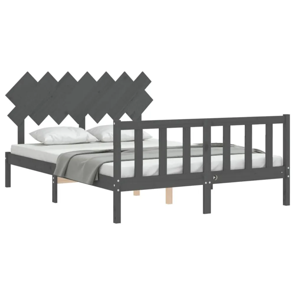 Bedframe met hoofdbord massief hout grijs