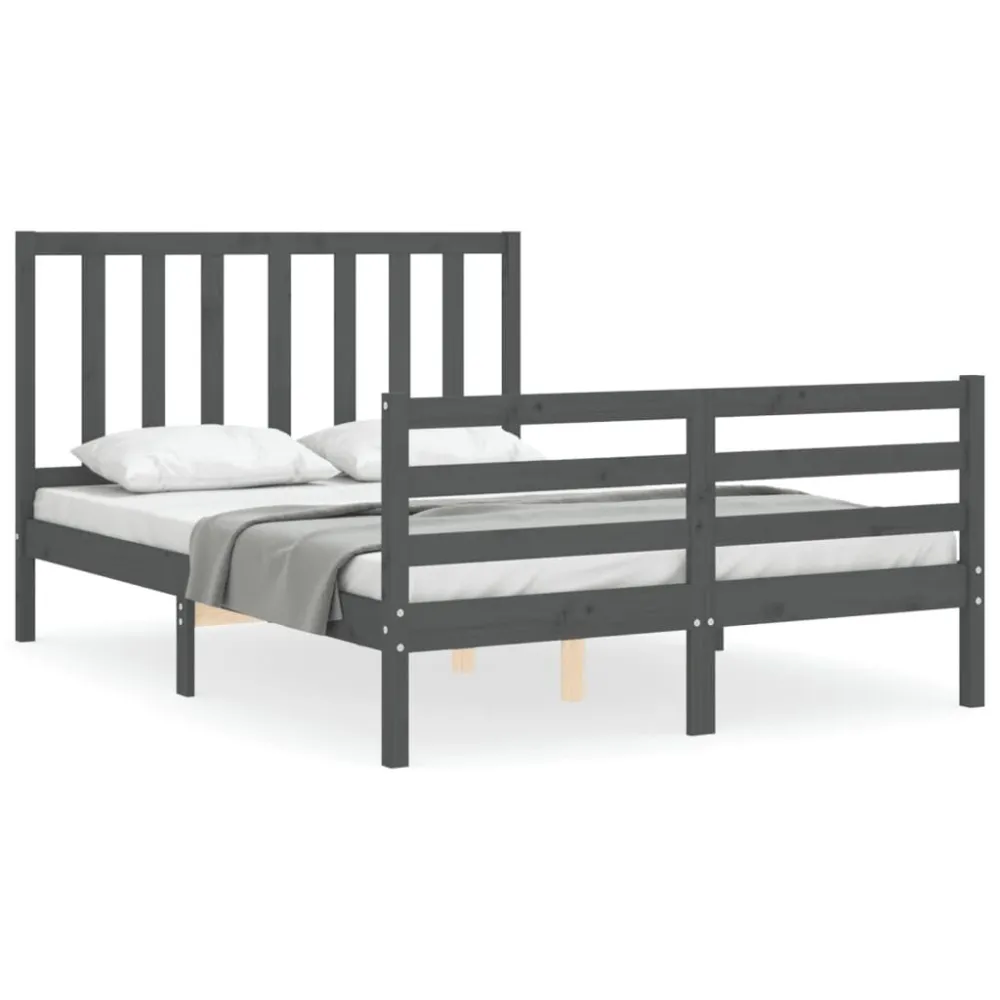 Bedframe met hoofdbord massief hout grijs