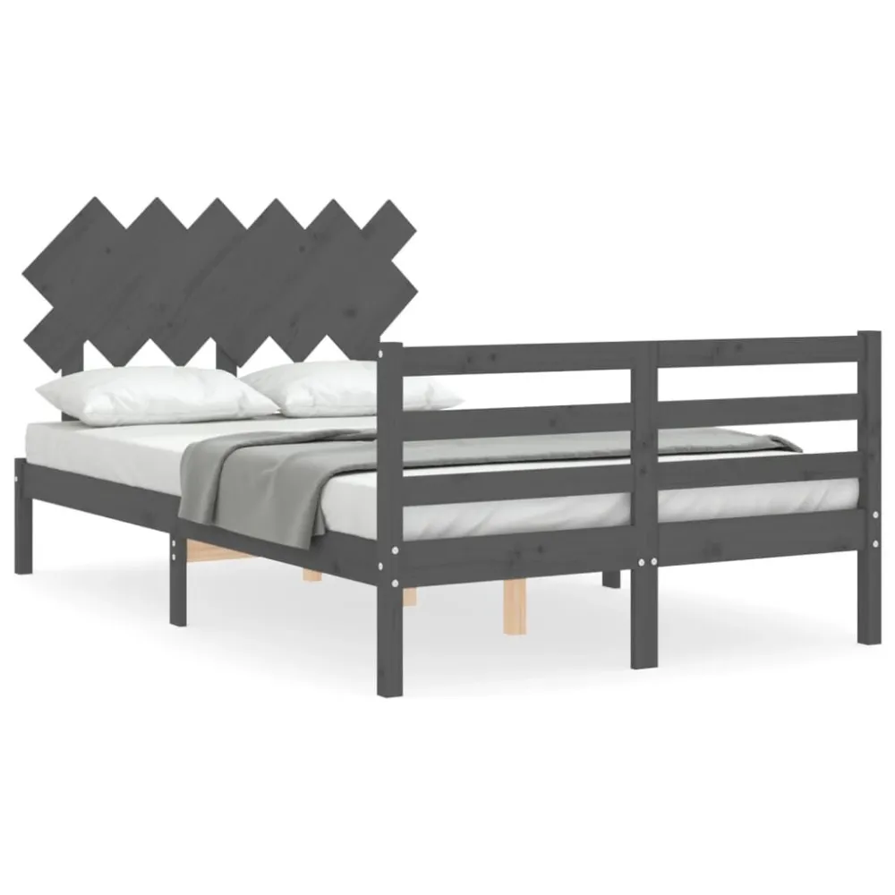 Bedframe met hoofdbord massief hout grijs