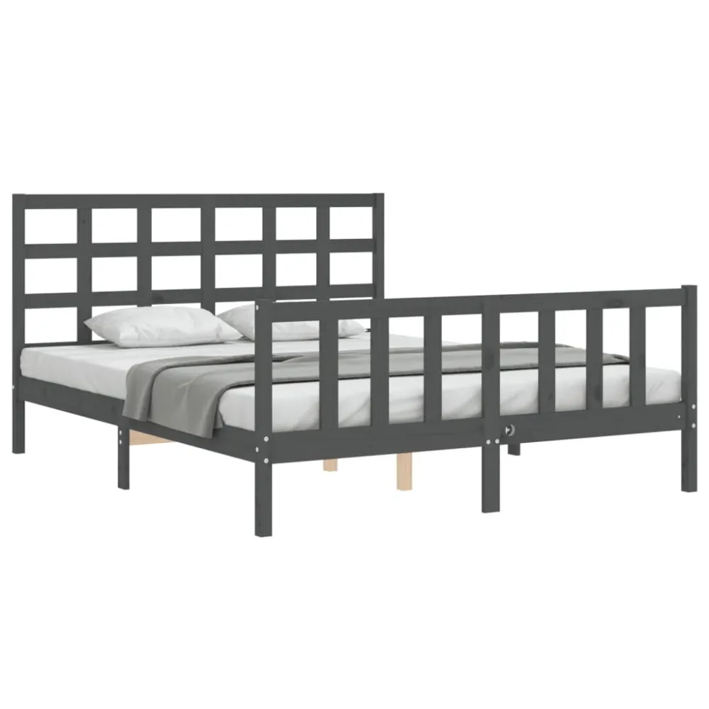 Bedframe met hoofdbord massief hout grijs