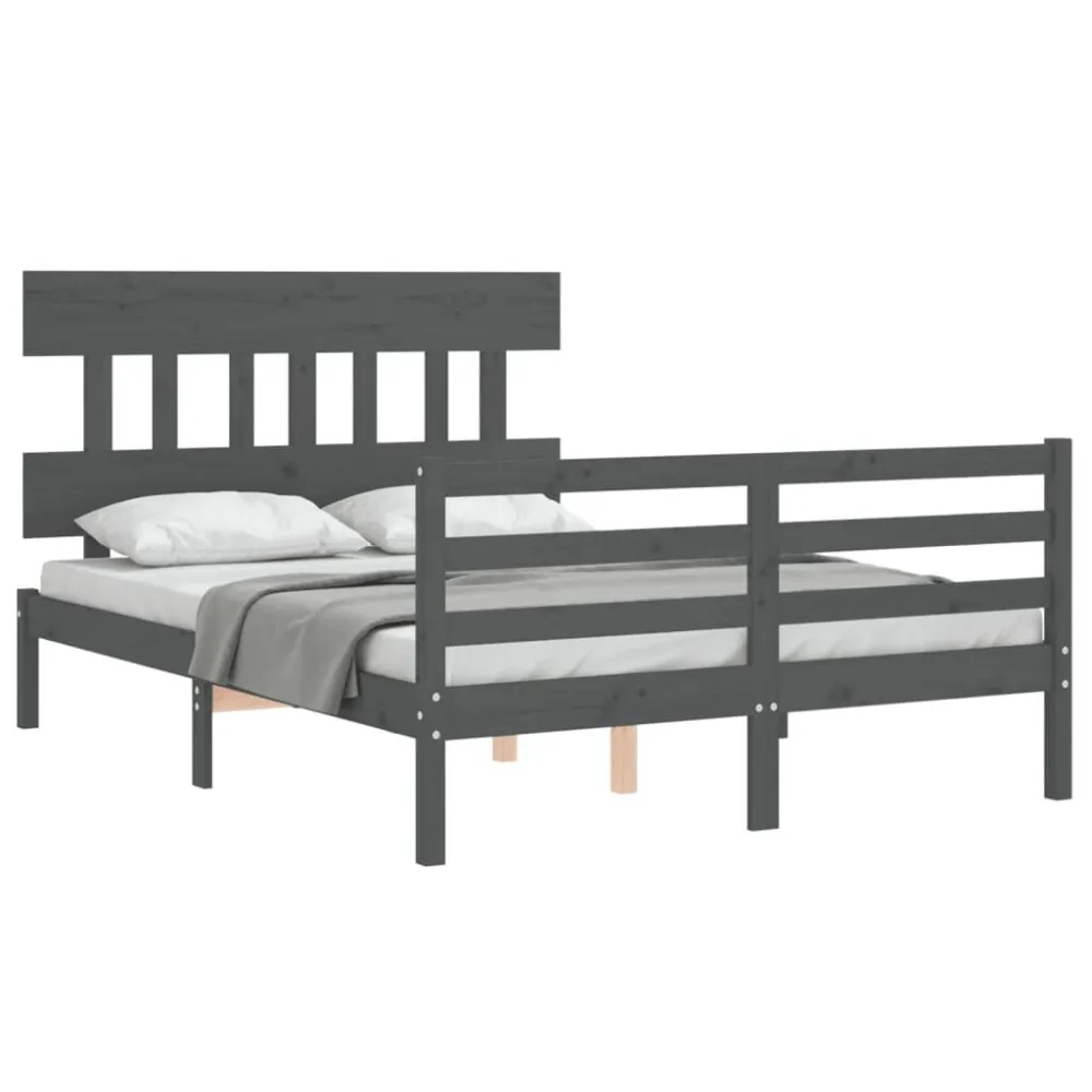 Bedframe met hoofdbord massief hout grijs