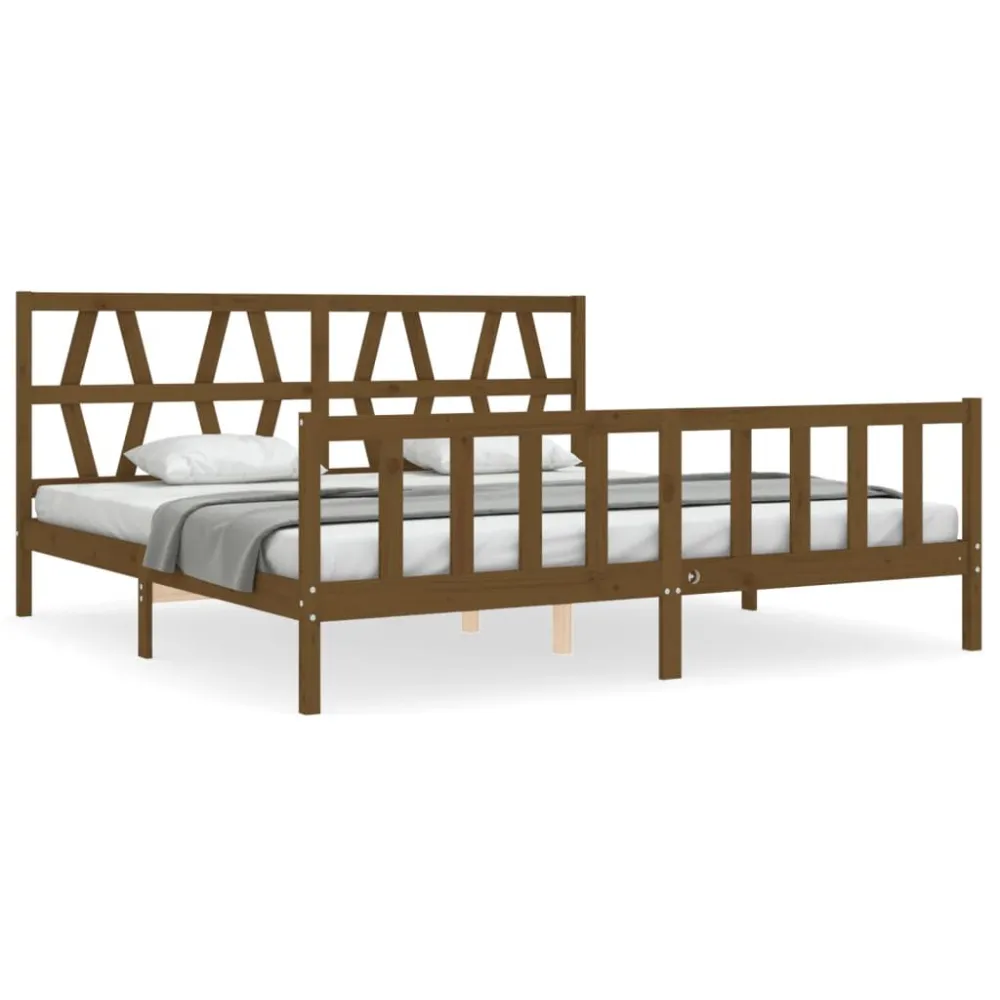 Bedframe met hoofdbord massief hout honingbruin 200x200 cm