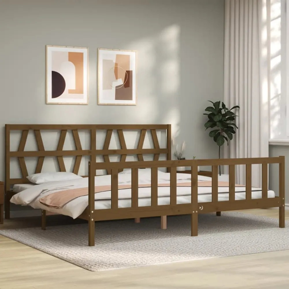 Bedframe met hoofdbord massief hout honingbruin 200x200 cm