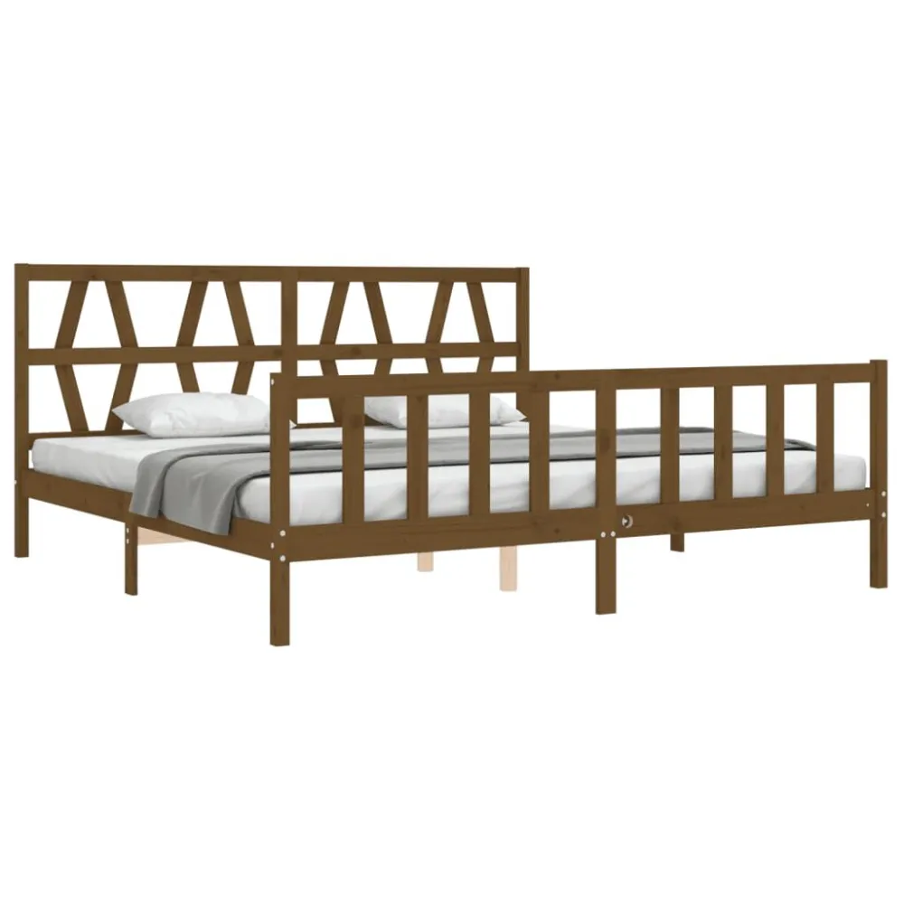 Bedframe met hoofdbord massief hout honingbruin 200x200 cm