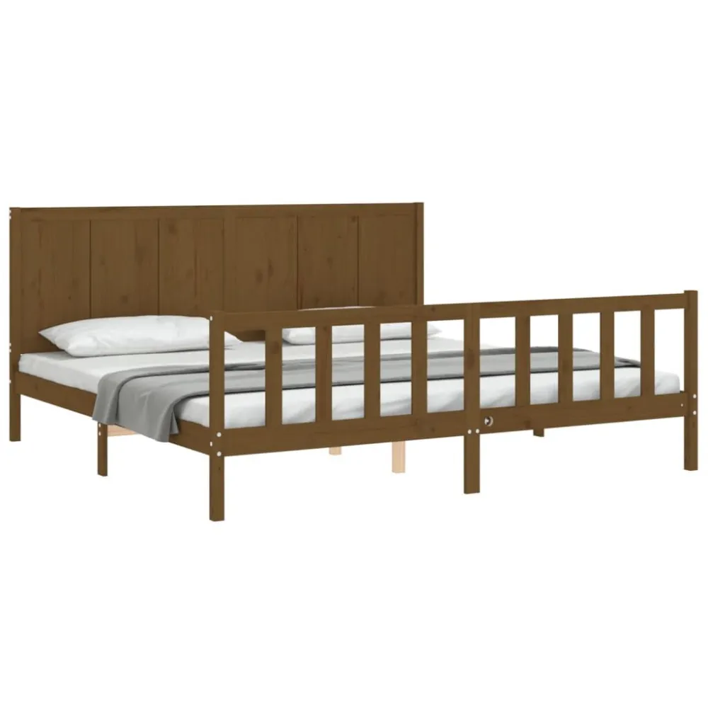 Bedframe met hoofdbord massief hout honingbruin 200x200 cm
