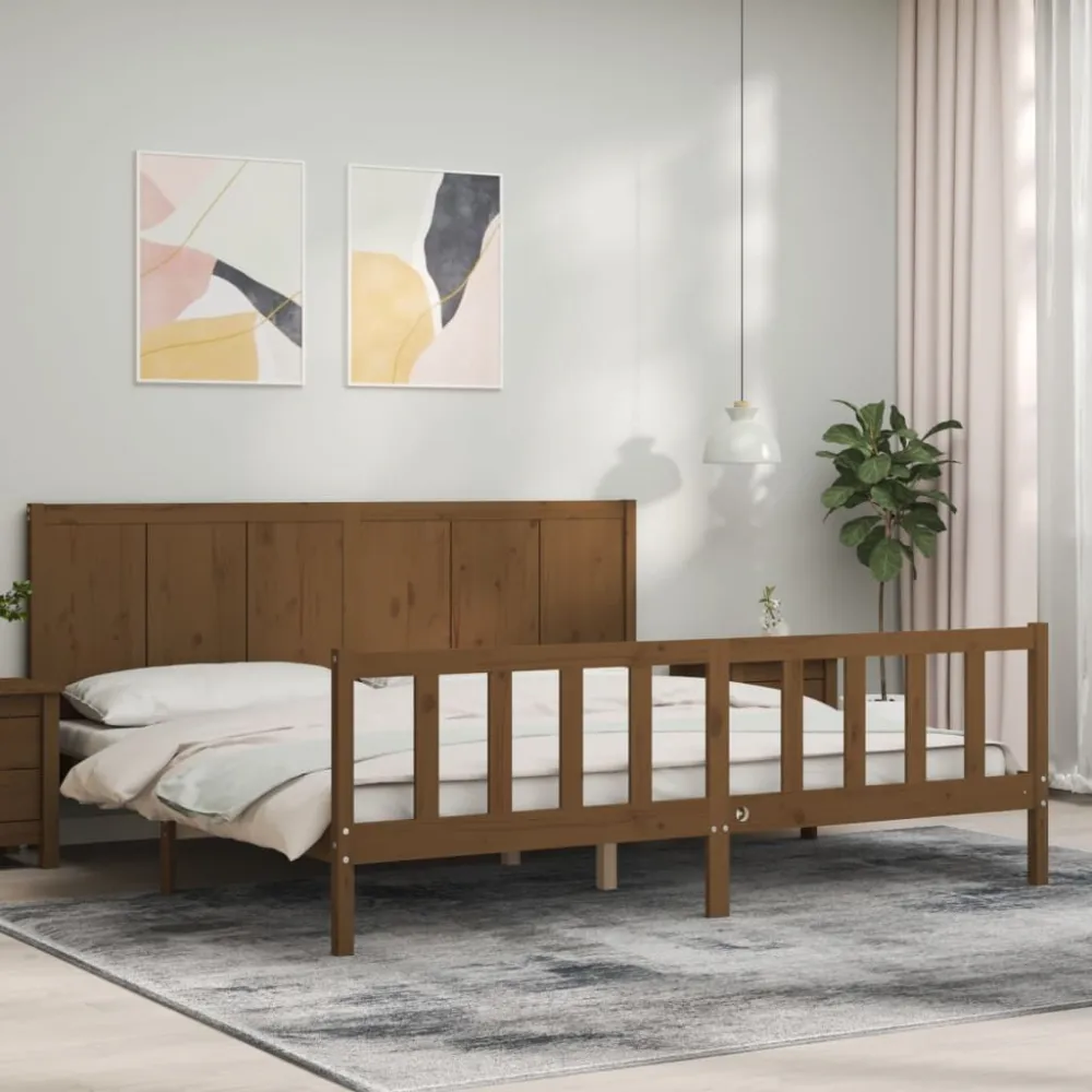 Bedframe met hoofdbord massief hout honingbruin 200x200 cm