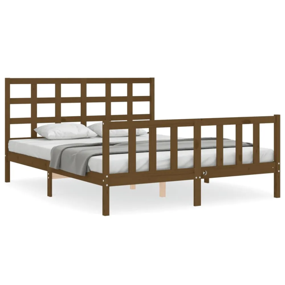 Bedframe met hoofdbord massief hout honingbruin