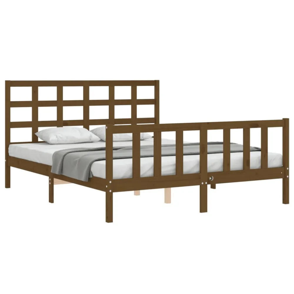 Bedframe met hoofdbord massief hout honingbruin