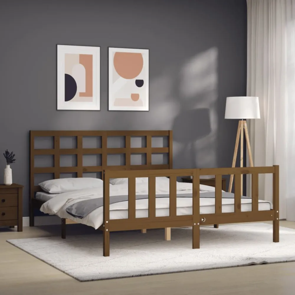 Bedframe met hoofdbord massief hout honingbruin
