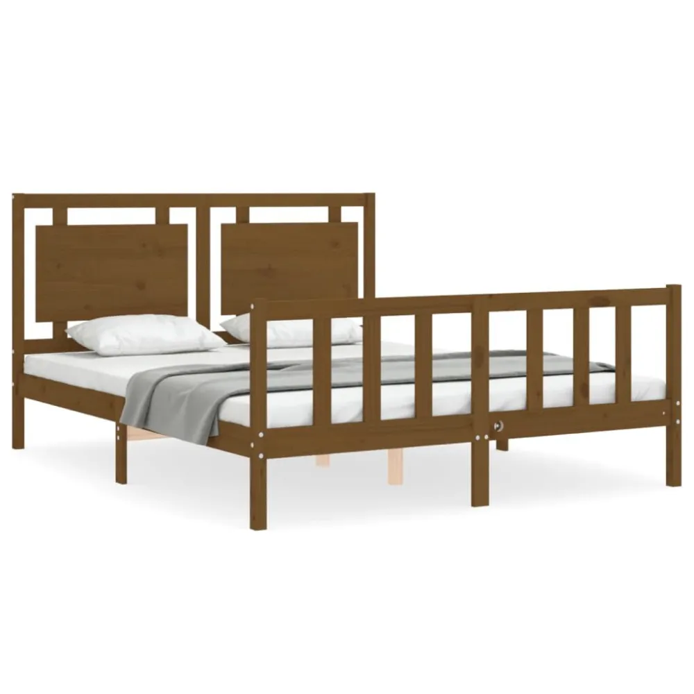 Bedframe met hoofdbord massief hout honingbruin
