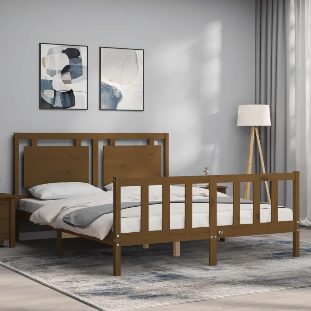 Bedframe met hoofdbord massief hout honingbruin