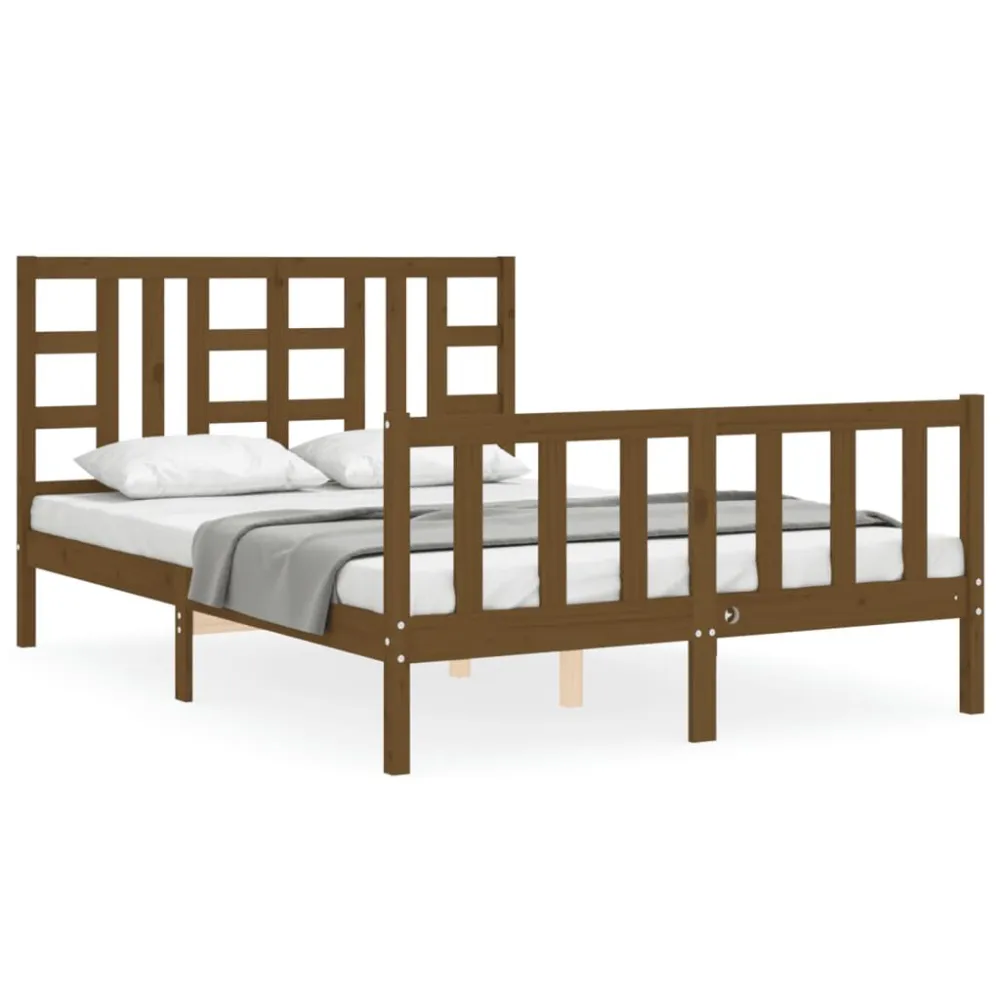 Bedframe met hoofdbord massief hout honingbruin