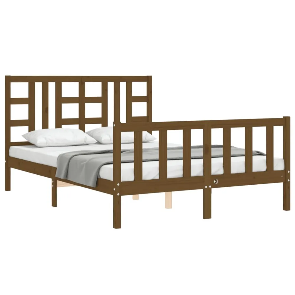 Bedframe met hoofdbord massief hout honingbruin