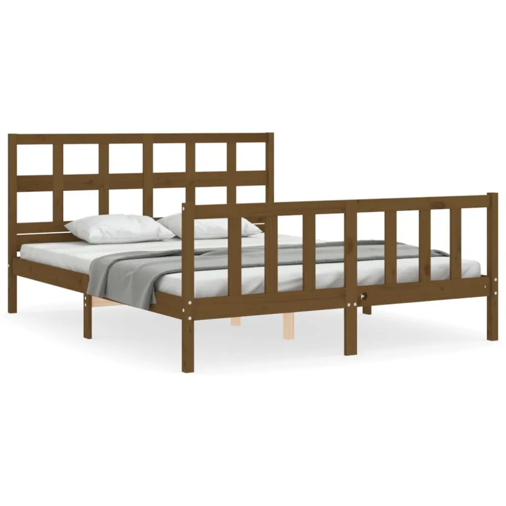 Bedframe met hoofdbord massief hout honingbruin