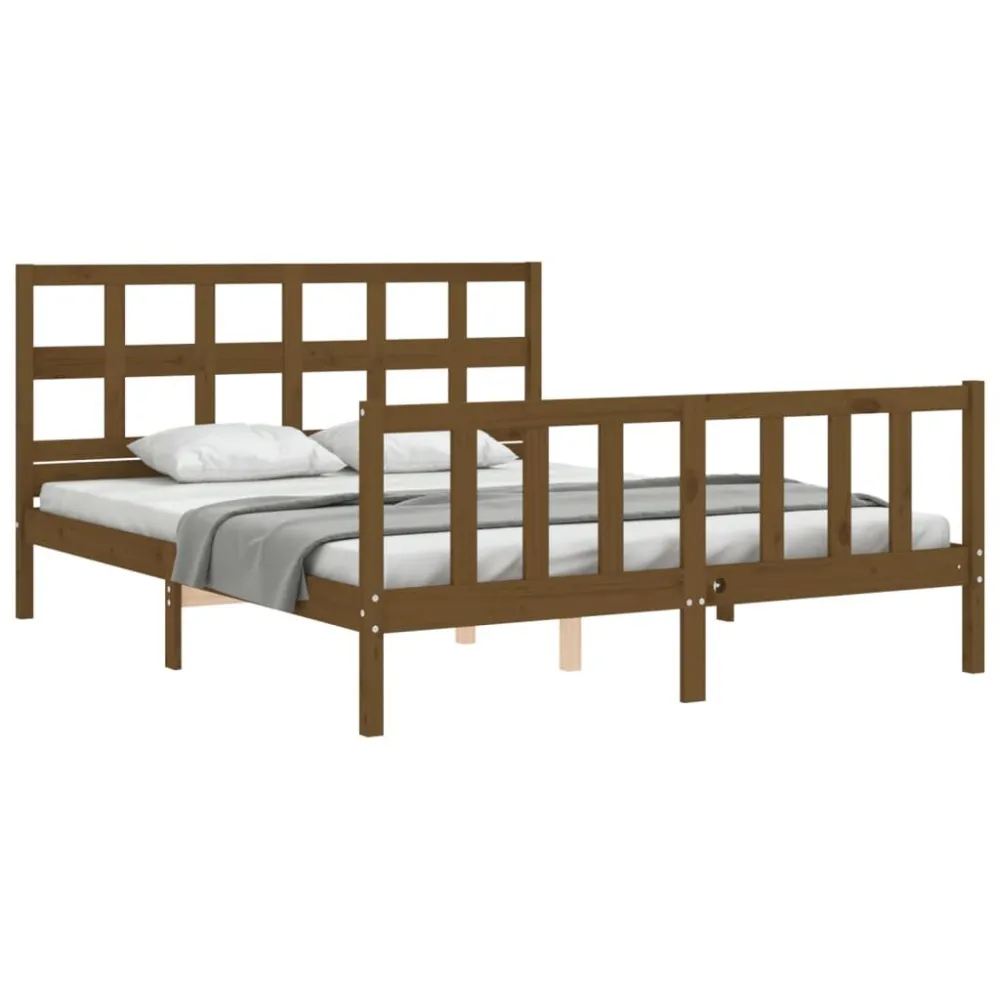 Bedframe met hoofdbord massief hout honingbruin