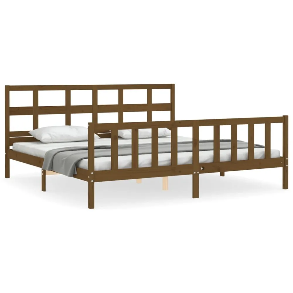 Bedframe met hoofdbord massief hout honingbruin 200x200 cm